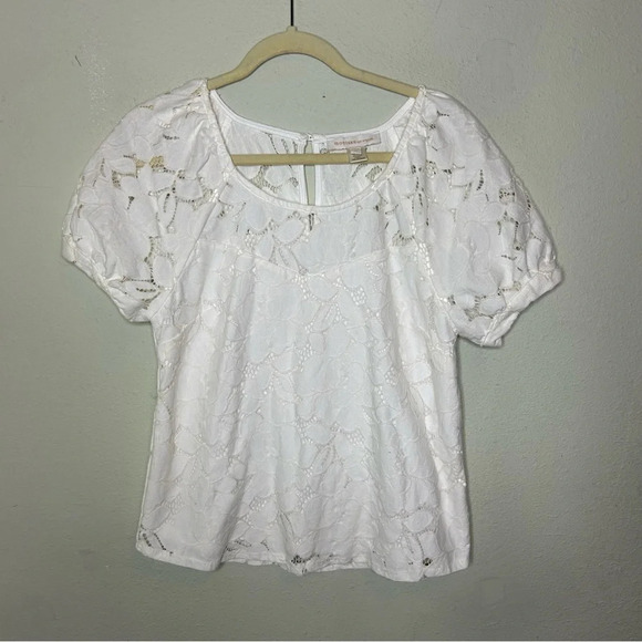 Monteau White Floral Eyelet Top Size Medium - Picture 1 of 7
